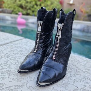 Black Leather Short Western Boots